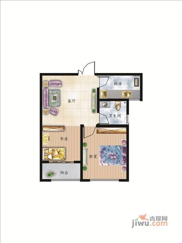 盛世康城三期怡园2室1厅1卫60㎡户型图