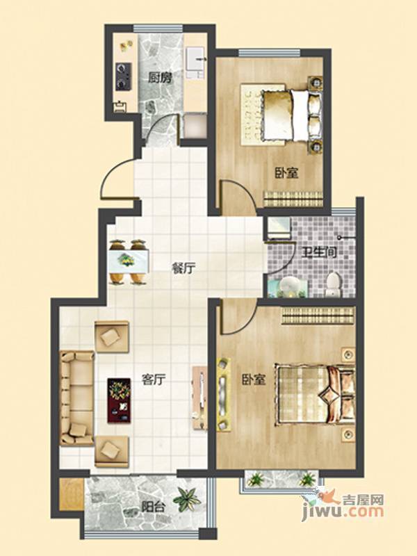 富康嘉苑二期2室2厅1卫87㎡户型图