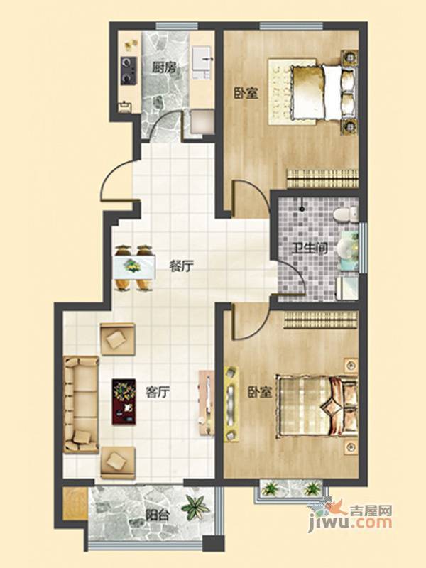 富康嘉苑二期2室2厅1卫90㎡户型图