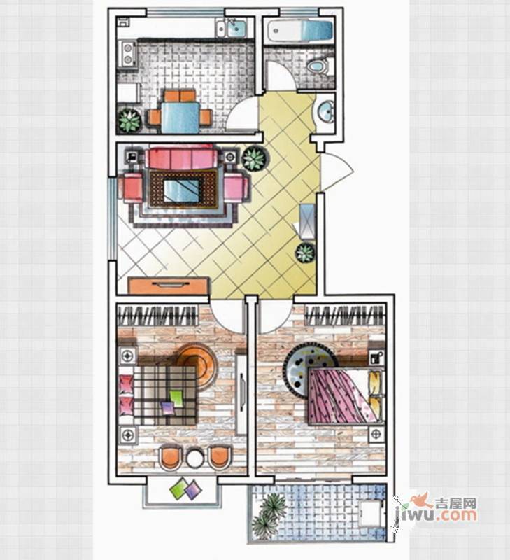 凤山晓筑2室2厅1卫92.8㎡户型图