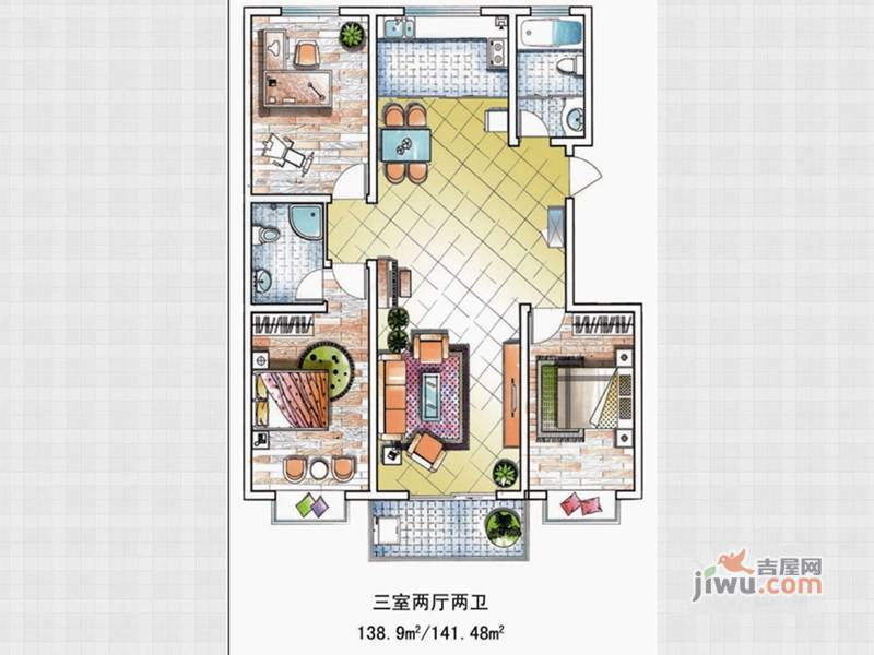 凤山晓筑2室2厅1卫92.8㎡户型图