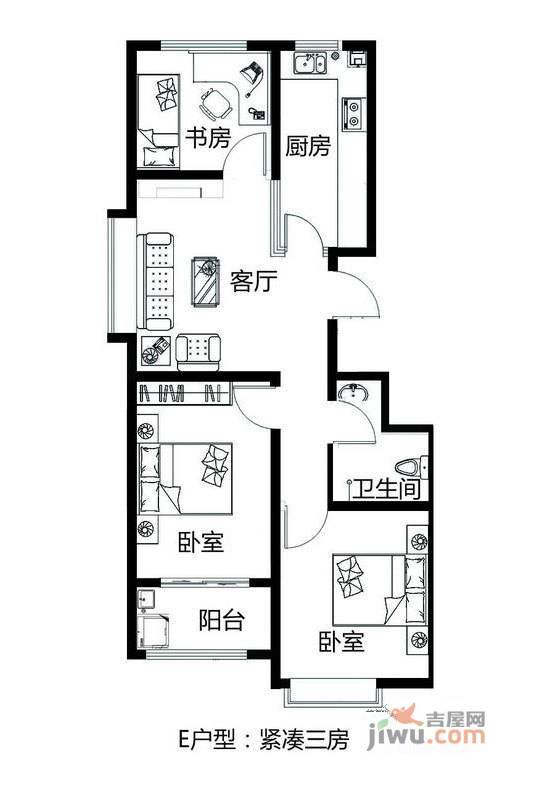 水清木华3室1厅1卫户型图