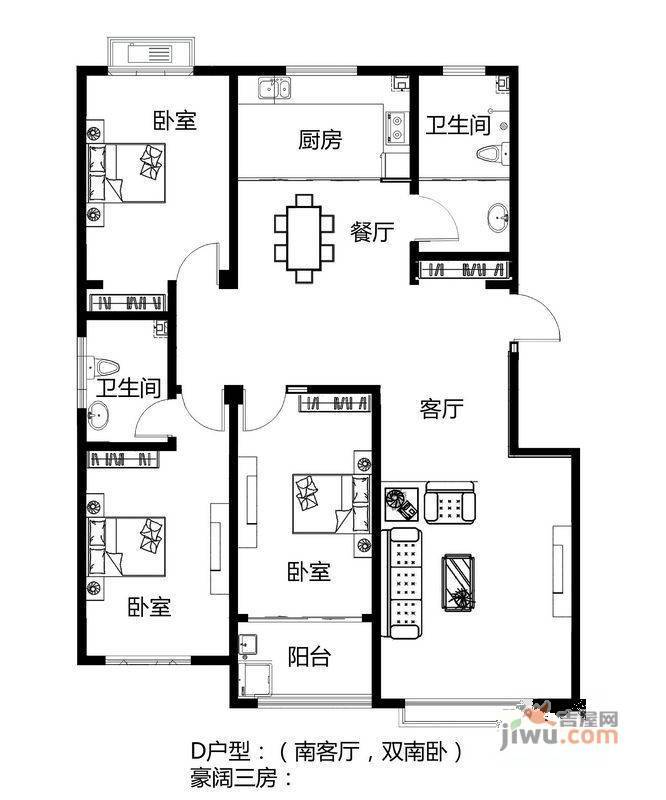 水清木华3室2厅2卫户型图