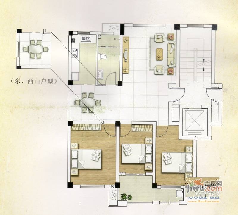 鲁发名城3室2厅1卫117㎡户型图