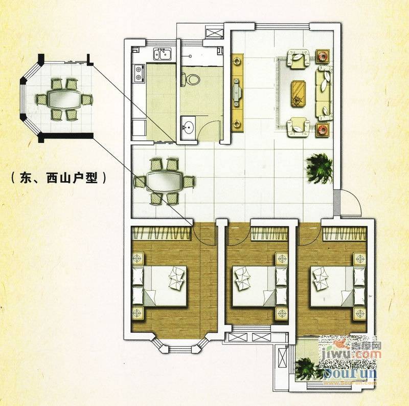 鲁发名城3室2厅1卫119㎡户型图