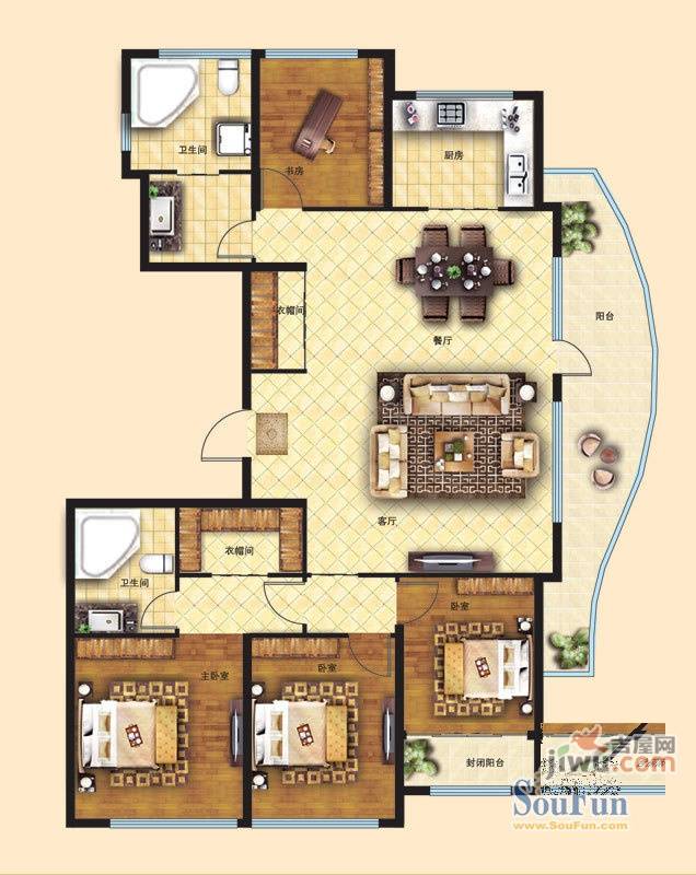 德润绿城御园4室2厅2卫189㎡户型图