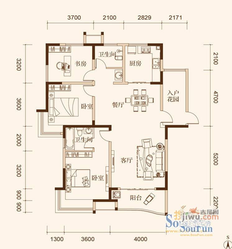 新瑞都广场3室2厅2卫134.2㎡户型图