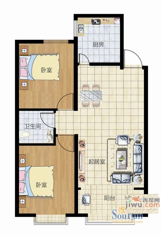 华安欣诚家园2室2厅1卫90.7㎡户型图