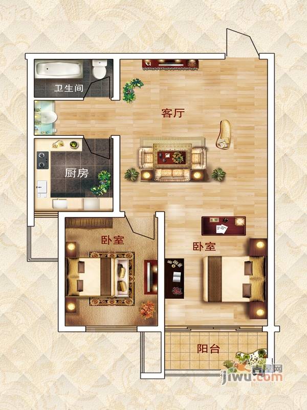 庆鹏国际2室1厅1卫79.8㎡户型图