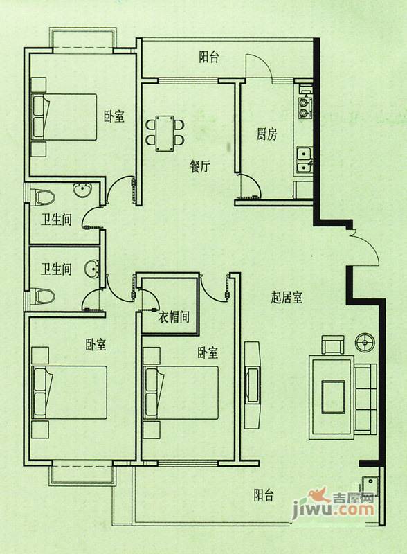 五洲花园3室2厅1卫143㎡户型图