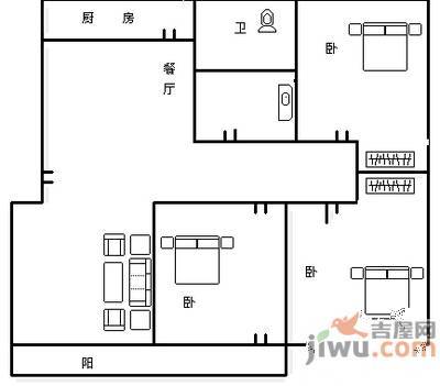 美丽华小区3室2厅1卫113㎡户型图