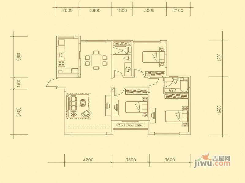 翰林新城状元府3室2厅2卫142.4㎡户型图