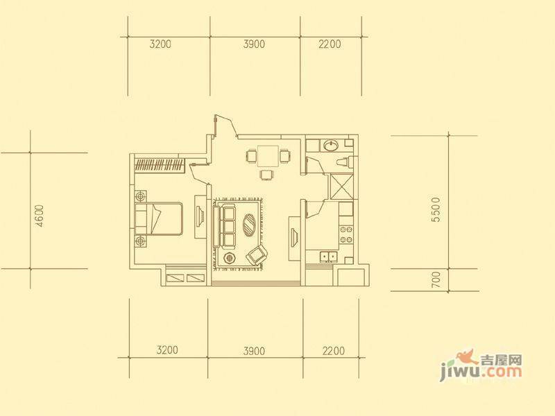 翰林新城状元府1室1厅1卫63.4㎡户型图