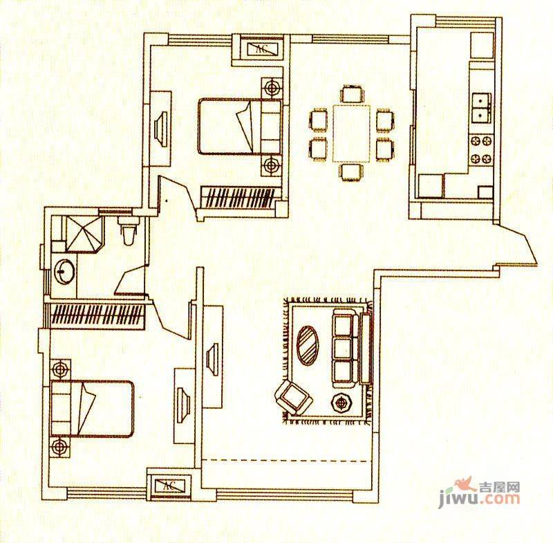 翰林新城状元府2室2厅1卫116.6㎡户型图