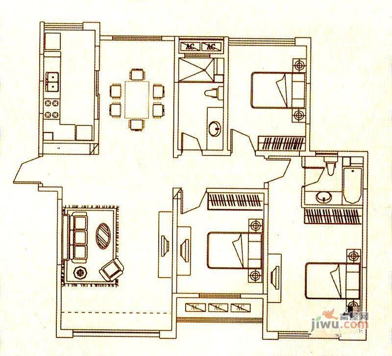 翰林新城状元府3室2厅2卫142.4㎡户型图