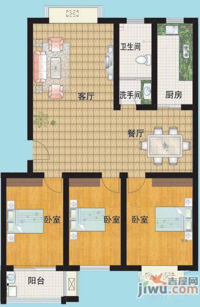 宜辉现代城3室2厅1卫119.5㎡户型图