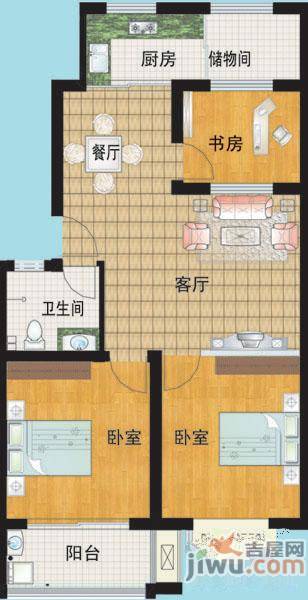 宜辉现代城3室2厅1卫93.2㎡户型图