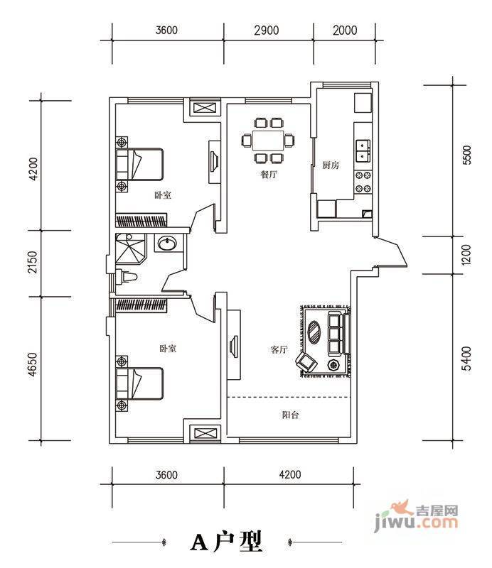 翰林新城状元府2室2厅1卫116.6㎡户型图