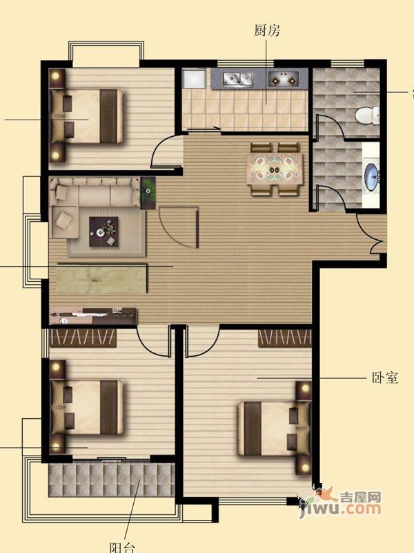 联运家园3室2厅1卫123.5㎡户型图