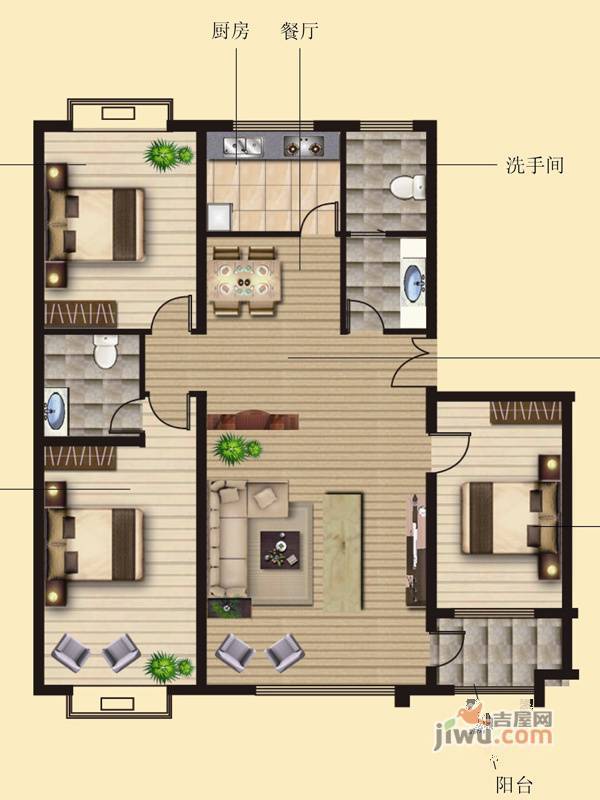 联运家园3室2厅2卫160.6㎡户型图