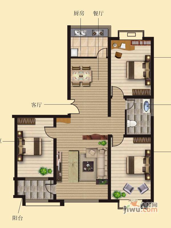 联运家园3室2厅1卫132.7㎡户型图