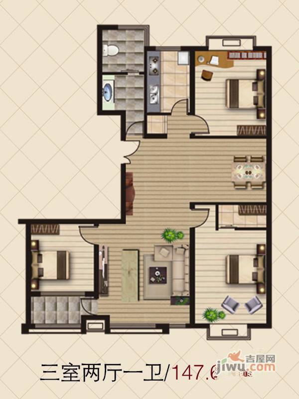 联运家园3室2厅1卫147.6㎡户型图