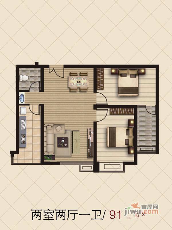 联运家园2室2厅1卫91.5㎡户型图