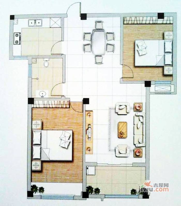 鲁发名城2室2厅1卫88㎡户型图