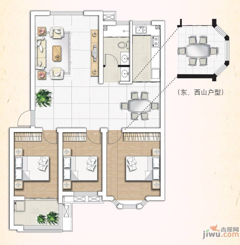 鲁发名城3室2厅1卫116㎡户型图