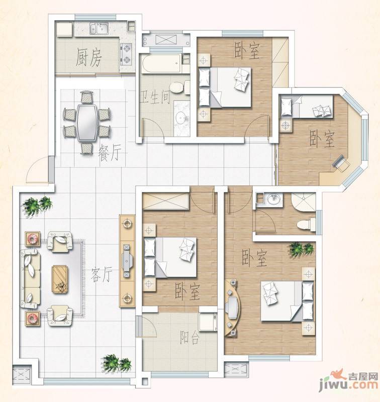 鲁发名城4室2厅2卫151㎡户型图