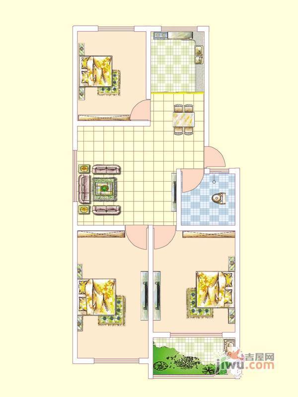 恒信阳光新城3室2厅1卫93㎡户型图