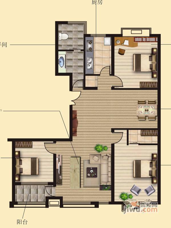 联运家园3室2厅1卫147.6㎡户型图