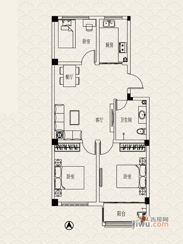 山水美地3室2厅1卫96.3㎡户型图