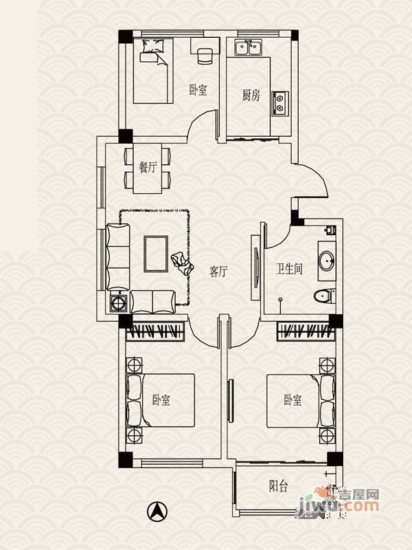 山水美地3室2厅1卫96.3㎡户型图