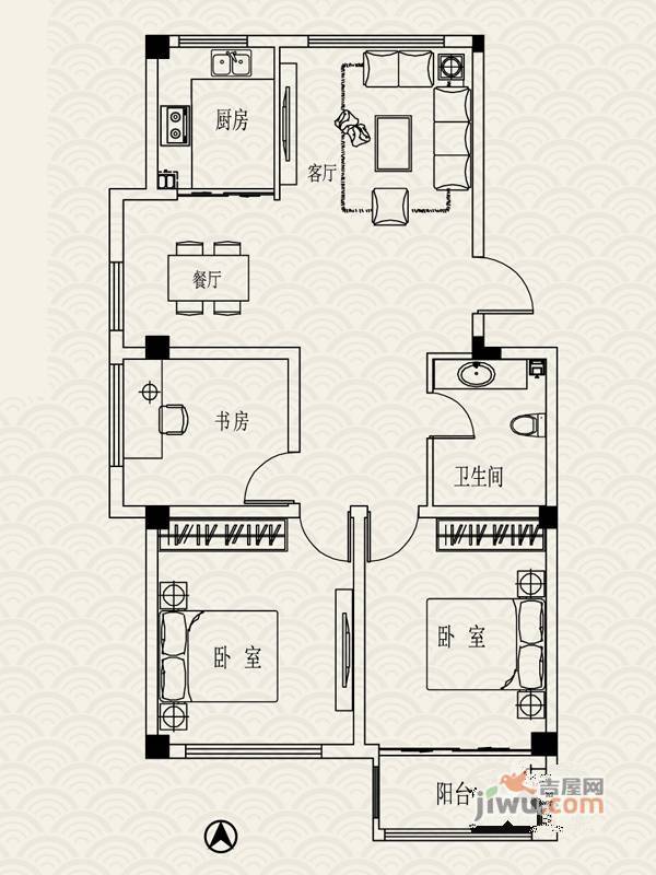 山水美地3室2厅1卫96.3㎡户型图