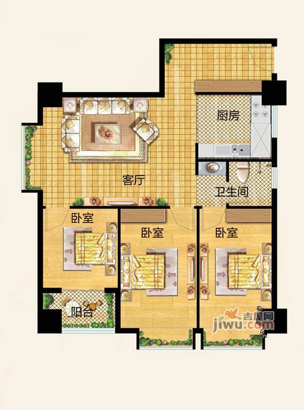 和扬英郡3室1厅1卫105.8㎡户型图