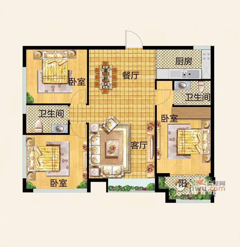 和扬英郡2室1厅1卫106.9㎡户型图