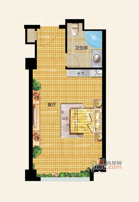 和扬英郡1室1厅1卫40.6㎡户型图