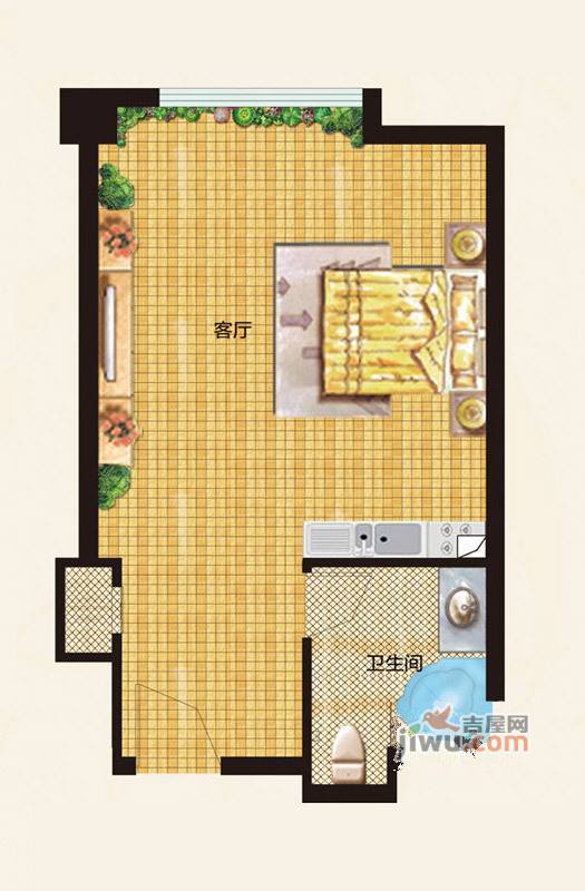 和扬英郡1室1厅1卫40.9㎡户型图