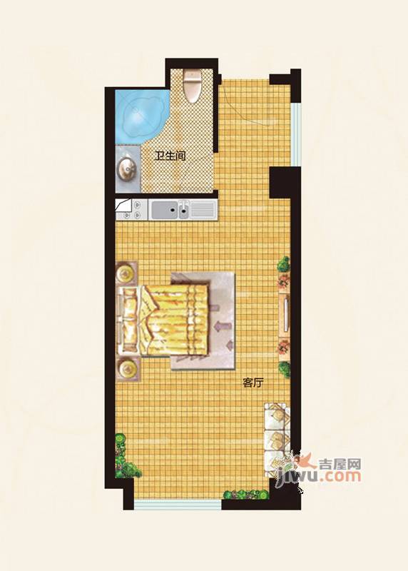 和扬英郡1室1厅1卫39.4㎡户型图