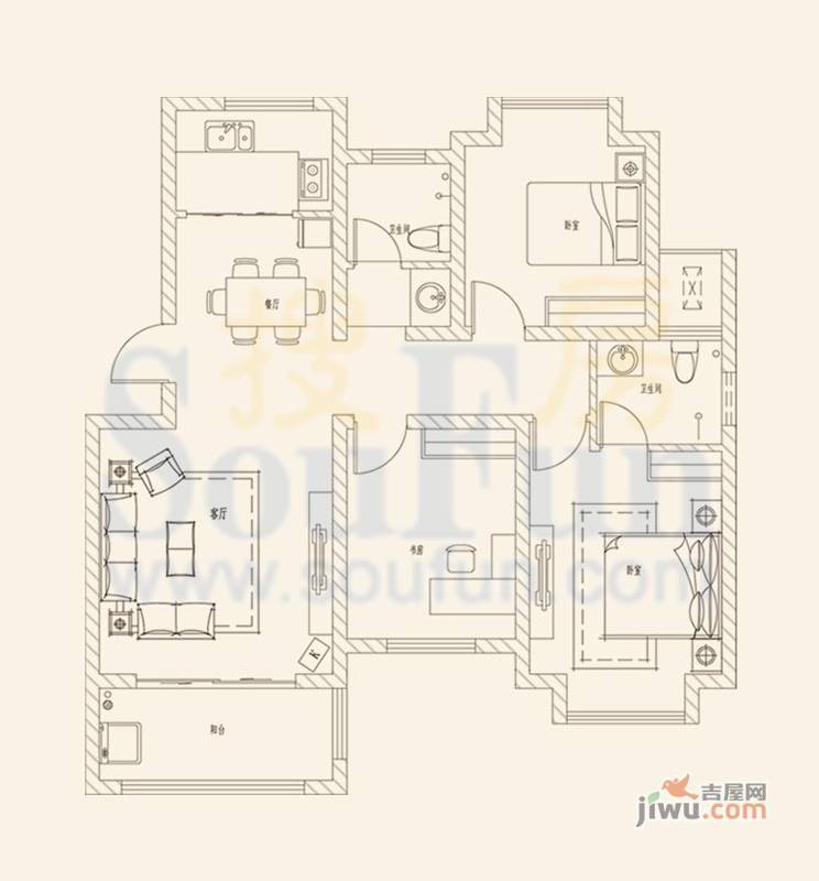 尚东新城邦二期3室2厅2卫113㎡户型图