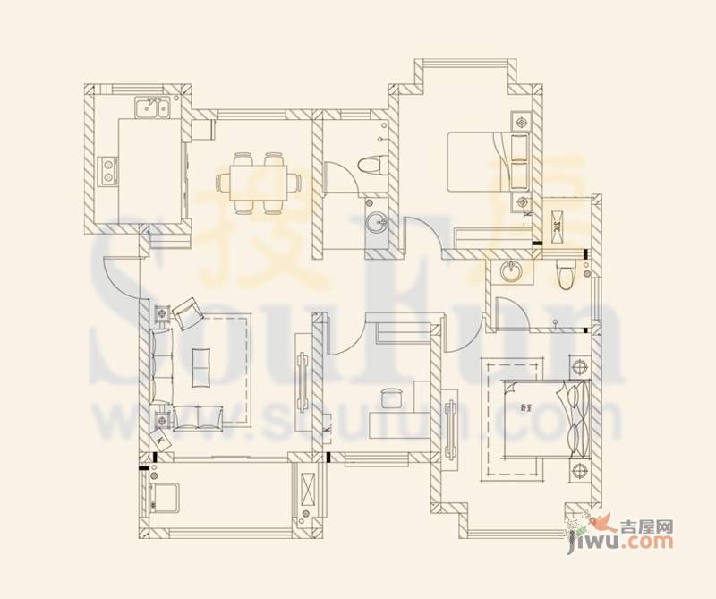 尚东新城邦二期3室2厅2卫118.5㎡户型图