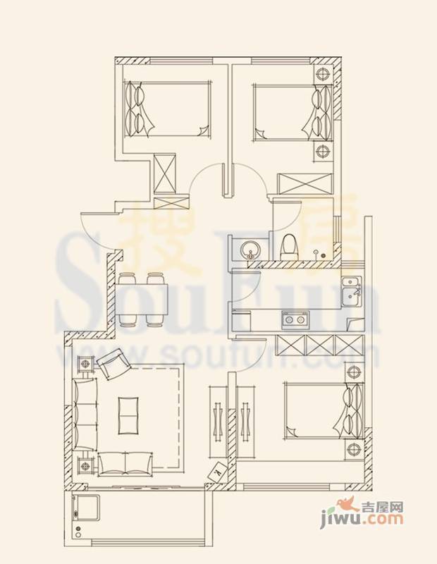 尚东新城邦二期3室2厅1卫97㎡户型图