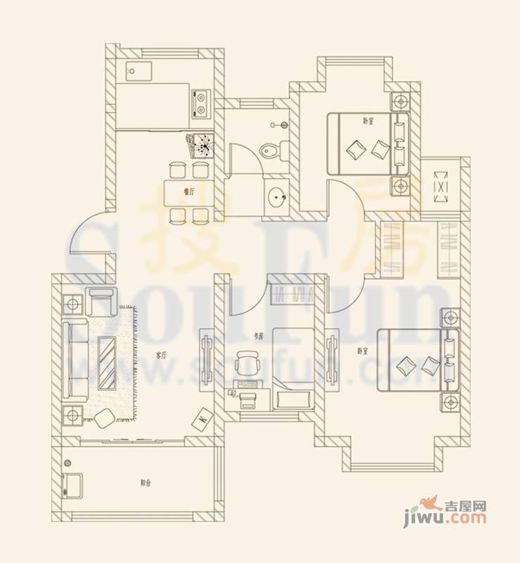 尚东新城邦二期3室2厅1卫95㎡户型图