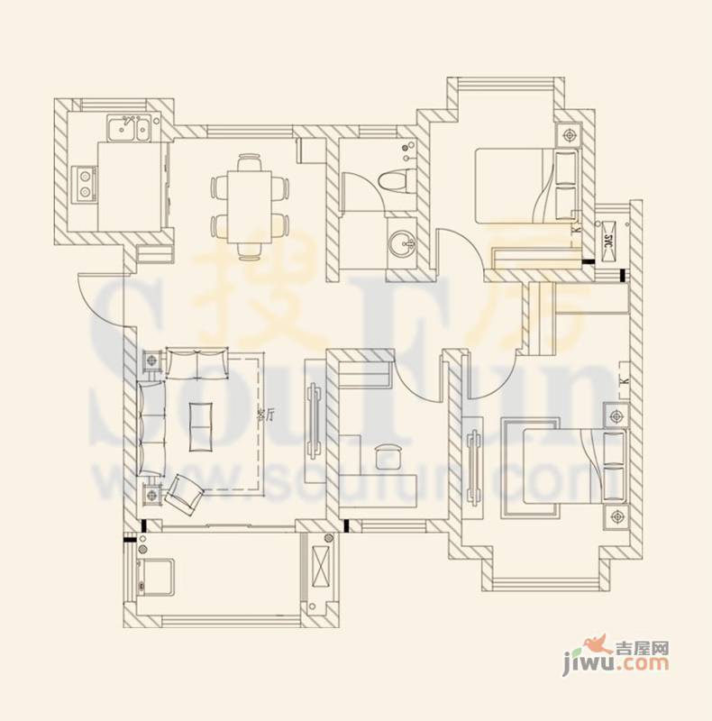 尚东新城邦二期3室2厅1卫95㎡户型图