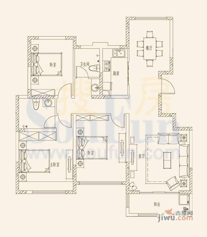 尚东新城邦二期3室2厅2卫136㎡户型图