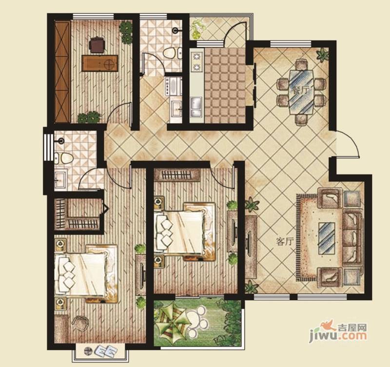 香格美地3室2厅2卫127.8㎡户型图