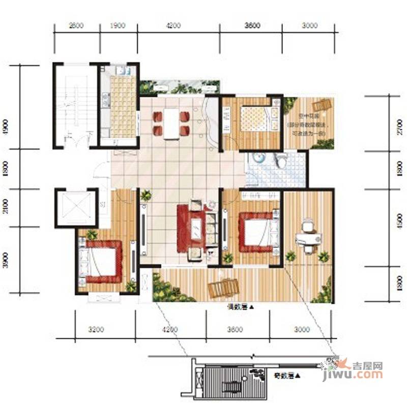 卓越玫瑰园3室2厅1卫124㎡户型图