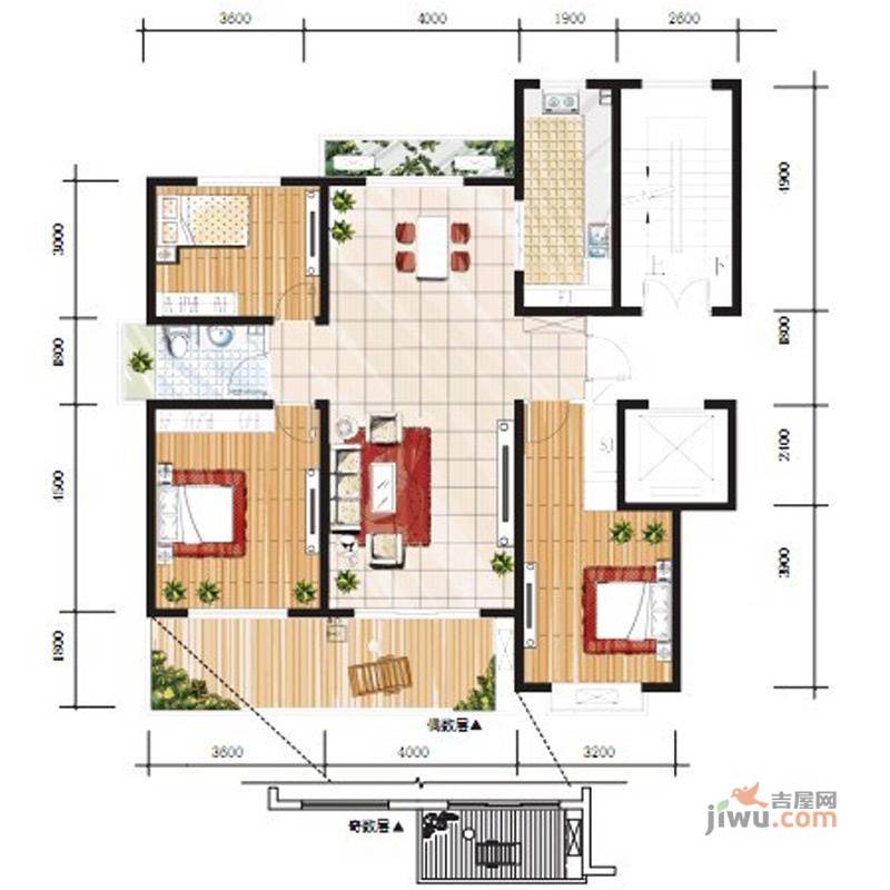 卓越玫瑰园3室2厅1卫121㎡户型图