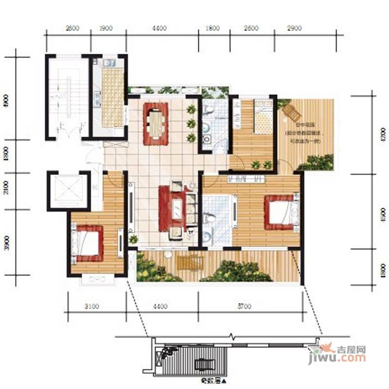 卓越玫瑰园3室2厅2卫137㎡户型图